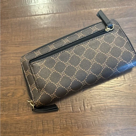 Nine West Brown Logo Zip Around Wallet Wristlet - Picture 2 of 8